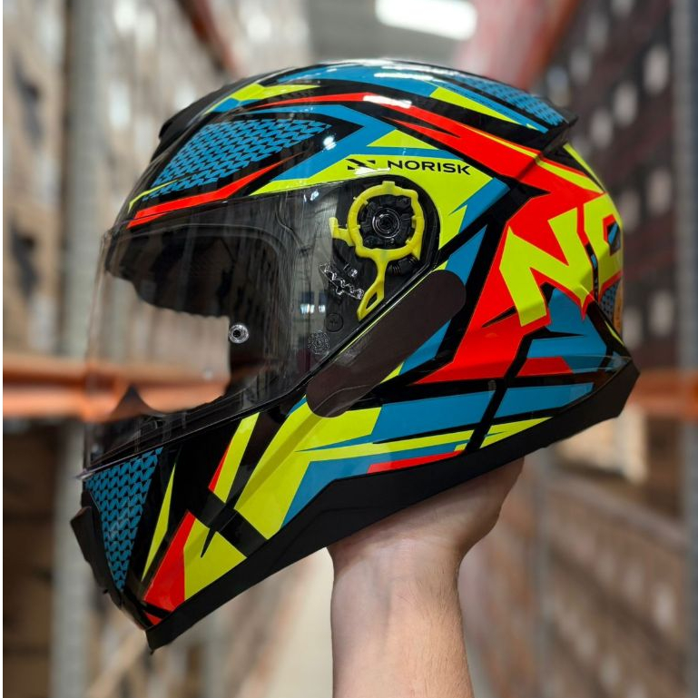 Capacete moto Norisk Razor Sharp Preto Amarelo Brilhante + Narigueira Masculino Feminino Original