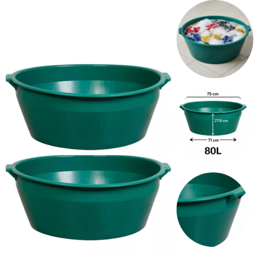 Bacia Plástica 80L Grande com Alça – Banheira, Multiuso, Lavar Roupa, Limpeza e Armazenamento