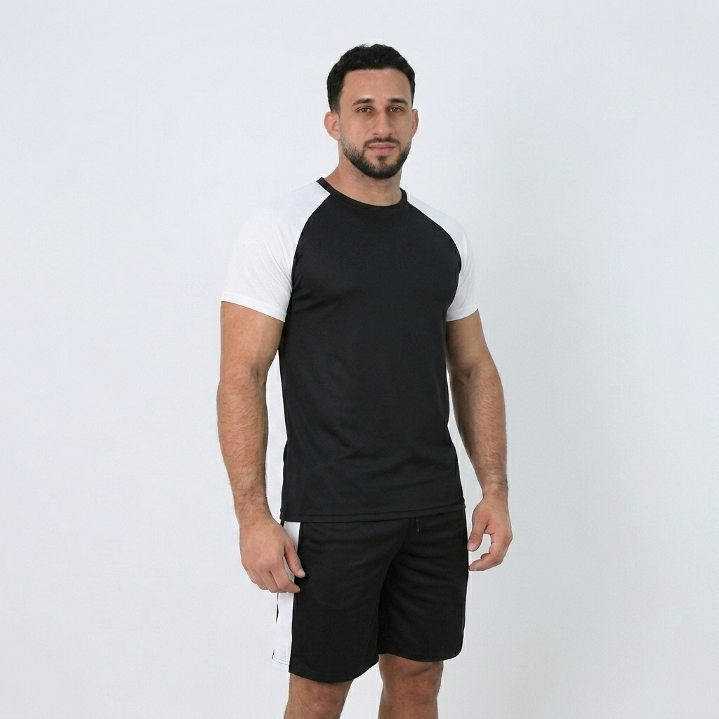 Conjunto Masculino Academia Dry Fit Fitness Camiseta Raglan + Bermuda Corte Americano Confortável