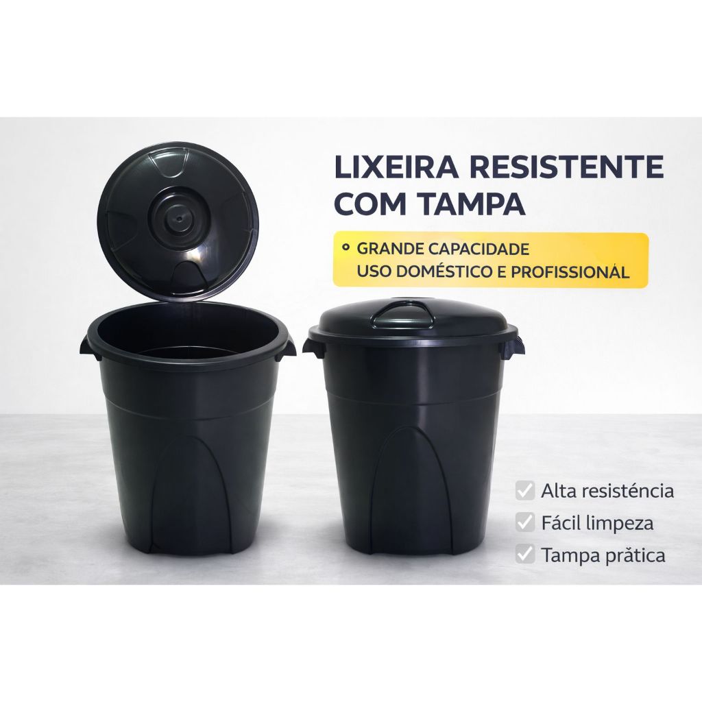 Cesto de Lixo Grande Preto / Lixeira / Lixo Preto