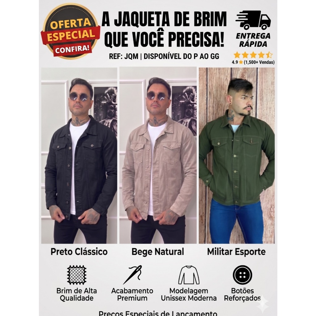 Jaqueta Masculina Brim Sarja Casual Inverno Premium Bege Preto Verde Militar Areia No Estilo Masculina Alto Padrão
