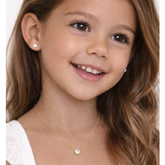 Brinco e Colar Infantil Conjunto de Semijoia  infantil Lacinho ou Ponto de Luz Banhado a Ouro 18k
