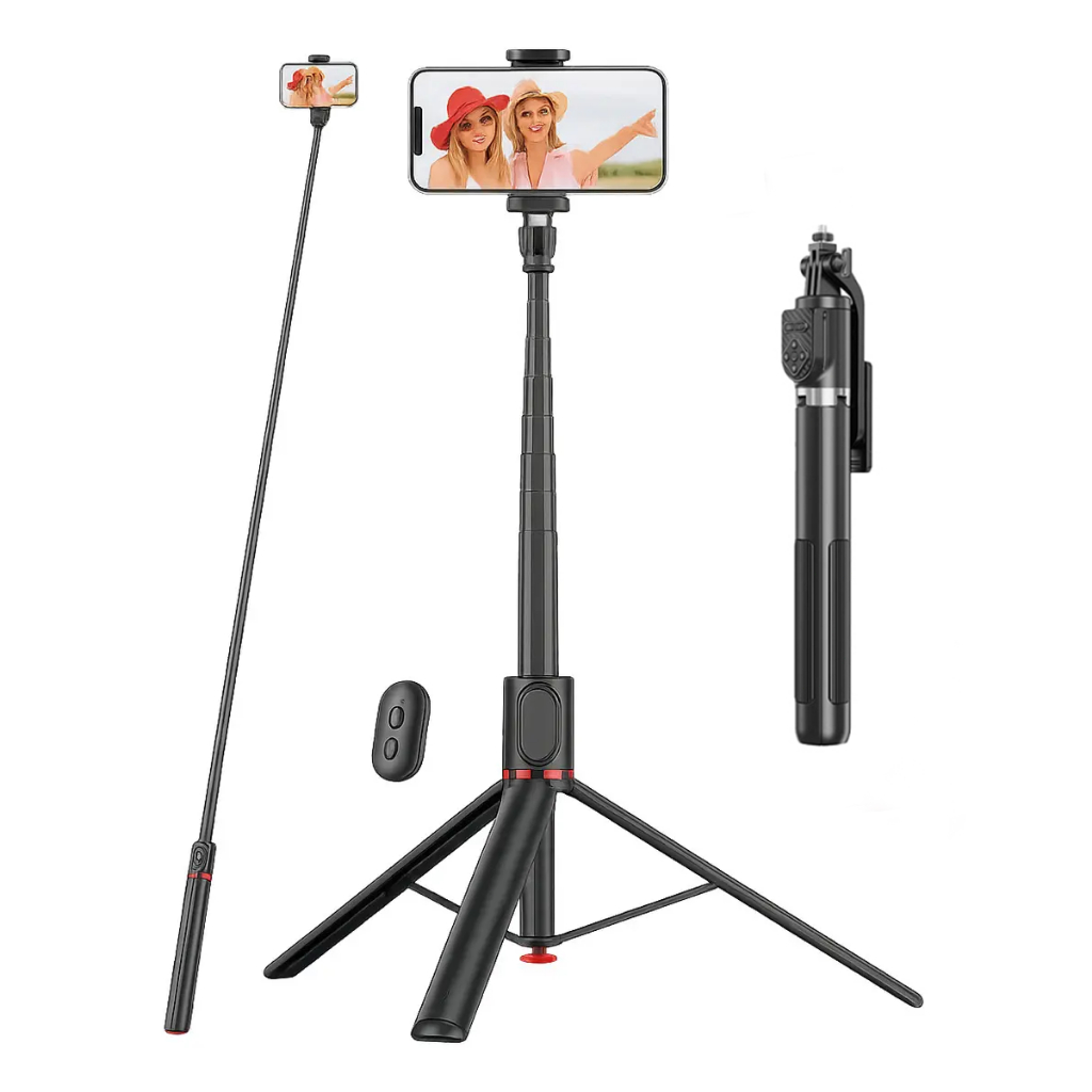 H'maston 1.7M/2.2M Bastão Pau De  Selfie Tripé Retrátil Bluetooth 360° Controle Remoto 33.5CM