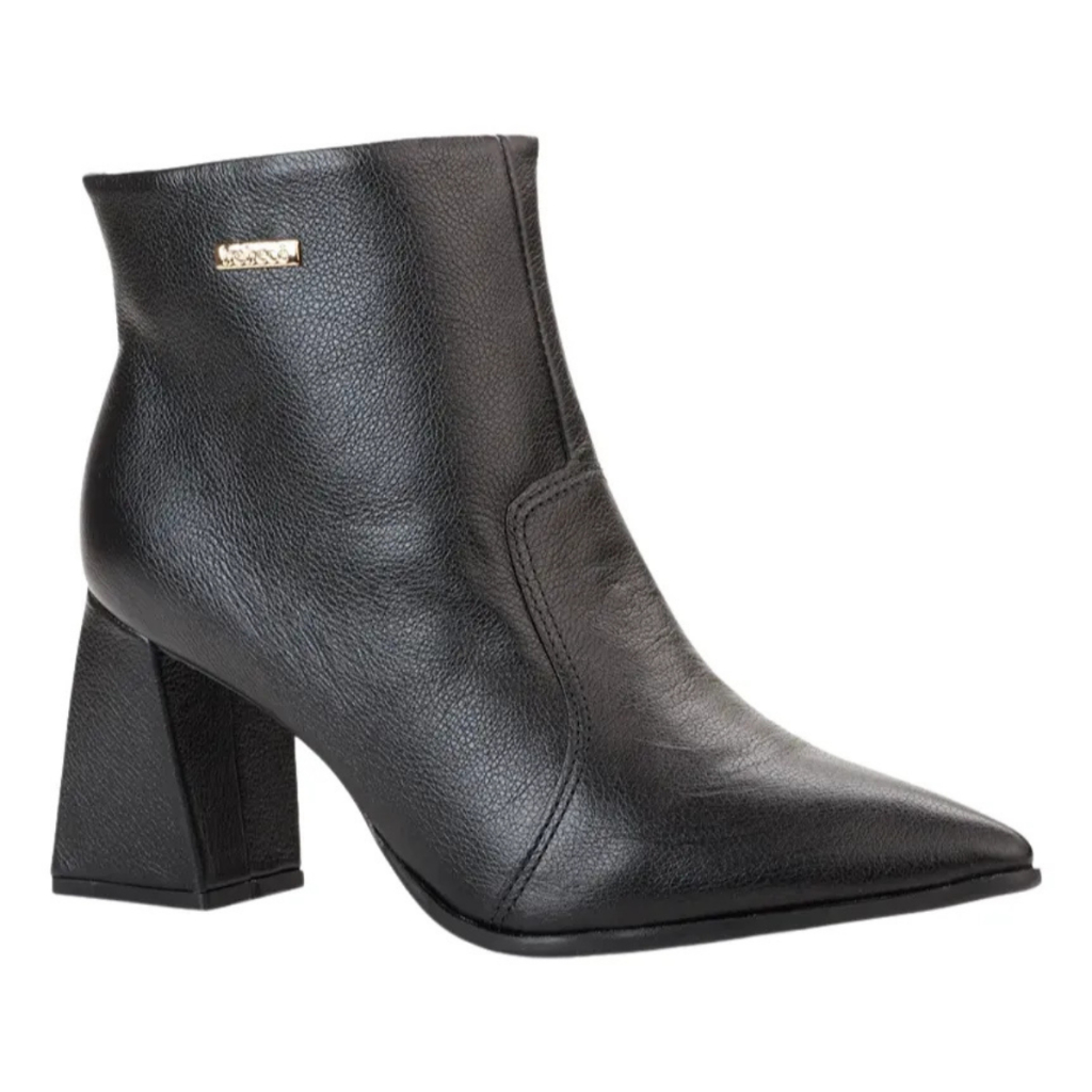 Bota Cano Curto Couro Legítimo Bebecê Bico Fino Ankle Boot Salto Grosso Feminina Elegante Original