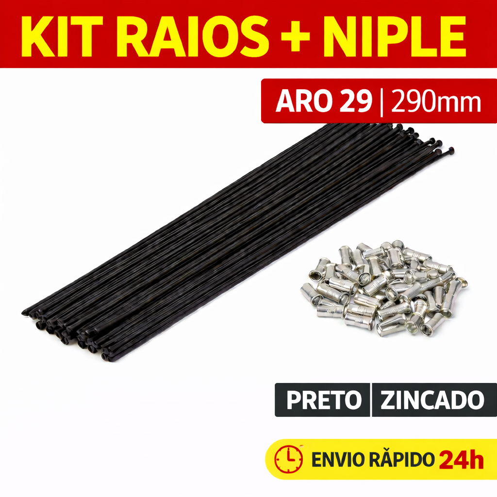 Raio Bike Aro 29 290mm 2.0 Preto Zincado Aço Fino com Niples Prata