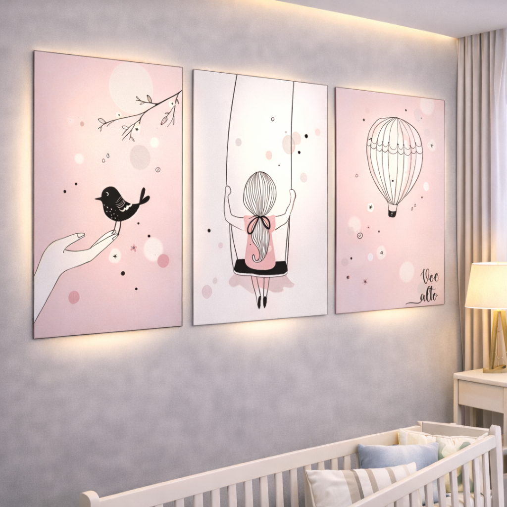 Kit Quadros Decorativos de Parede Infantil Menina Balanço Delicado Para Sala Quarto Cozinha Promoção