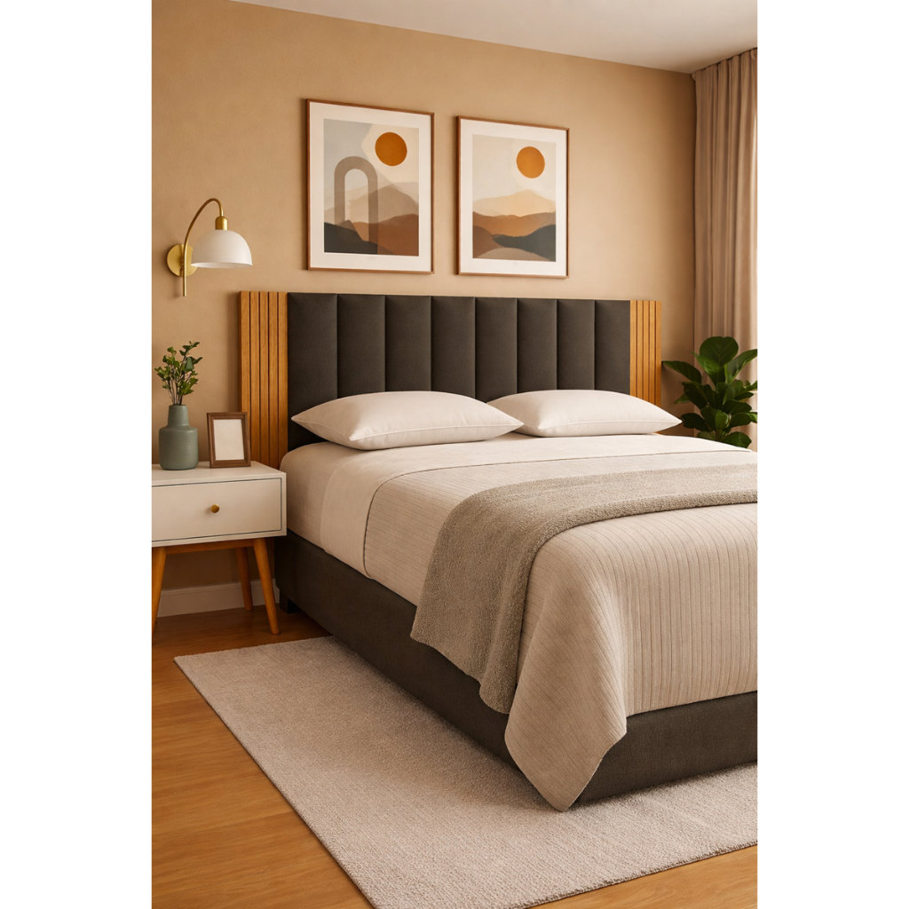 Kit Cabeceira Cama Queen 6 Placas Modular + Painel Ripado MDF Decoração Quarto Moderno