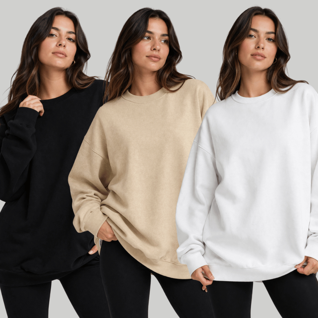 Kit 3 Moletom Básico Gola Careca Feminino Algodão Liso Top Com Peluciado Algodão
