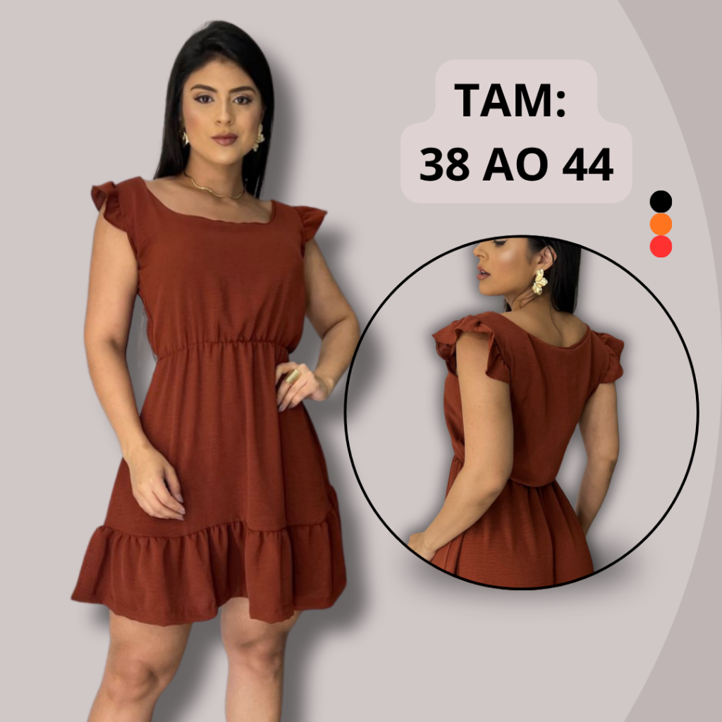 VESTIDO CURTO FEMININO LUXO COM BABADO NA MANGA LANÇAMENTO DUNA LISO em Oferta na Shopee