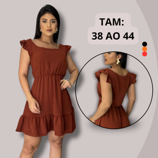 VESTIDO CURTO FEMININO LUXO COM BABADO NA MANGA LANÇAMENTO DUNA LISO em Oferta na Shopee