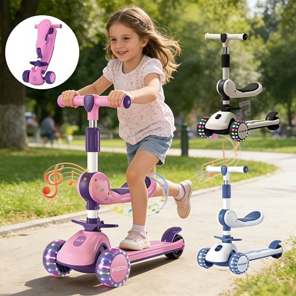 Patinete Infantil com LED e Som Musical Dobrável Guidão Ajustável até 60kg Para Meninos Meninas-P15