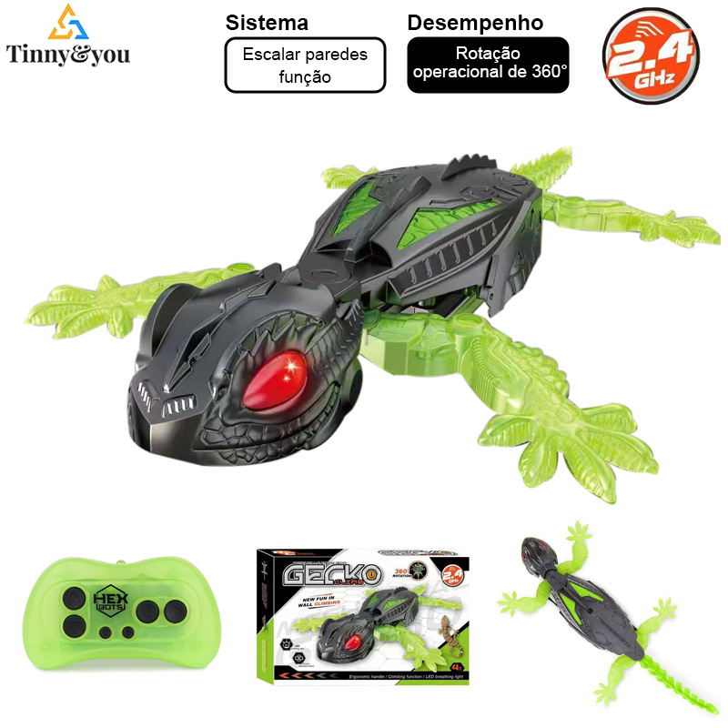 Lagarto Escalador Elétrico Recarregável com LED – Anda na Parede e no Chão, Brinquedo Infantil