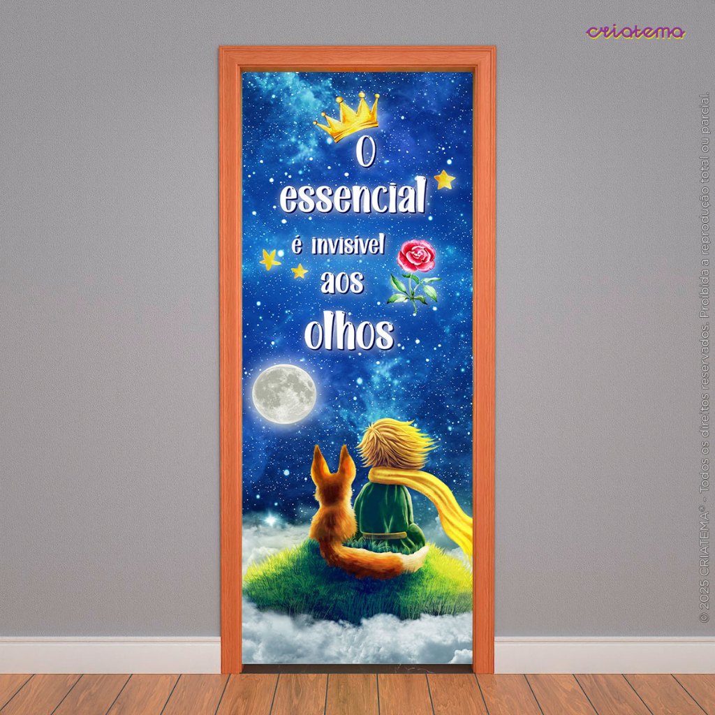 Capa De Porta Infantil Decoração Pequeno Príncipe Tecido Sublimado C/Elástico Veste Fácil 0,85x2,10m