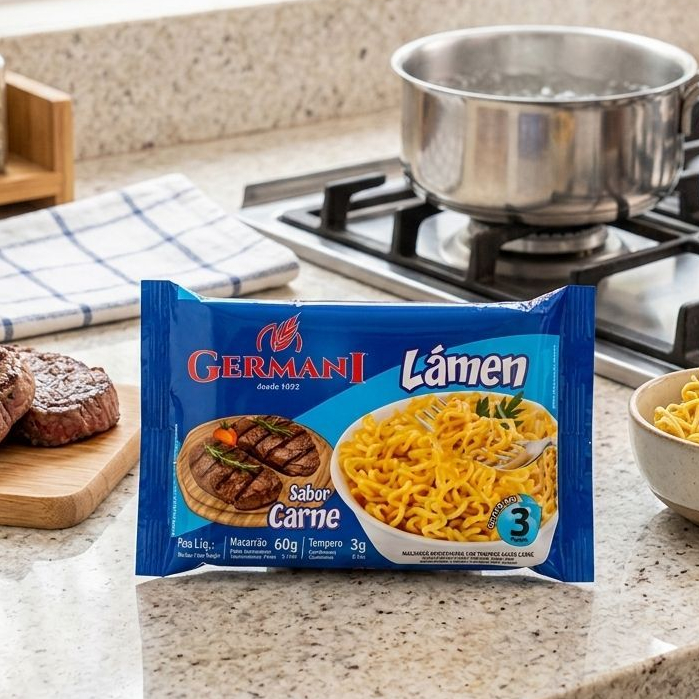 Kit C/10 Miojos Lámen Germani Nissin Sabores Galinha e Carne - 5 de Cada Sabor
