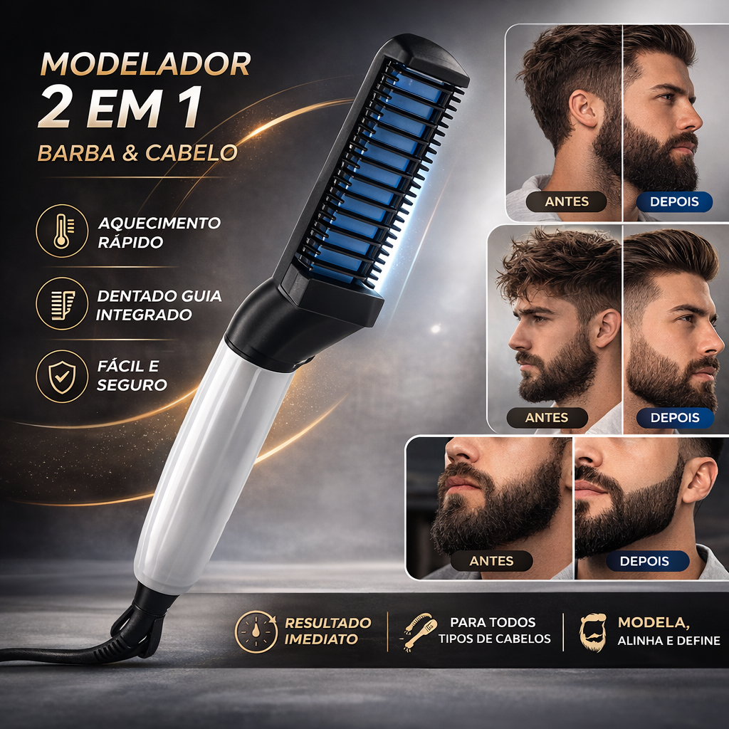 Pente Elétrico Alisador de barba Chapinha Prancha Modela Alisa Barba E Cabelo