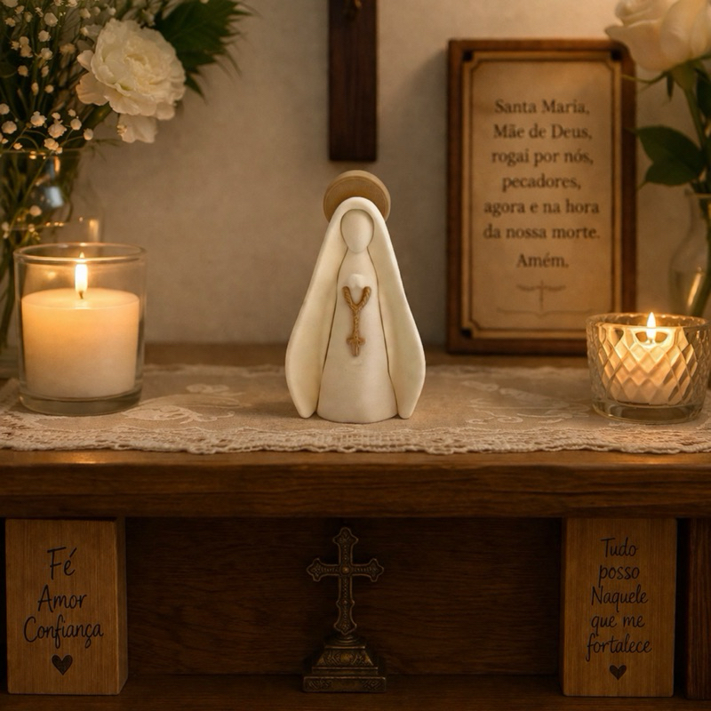 Nossa Senhora Aparecida Decorativa 9cm em PLA | Santinha Minimalista Religiosa para Altar, Decoração e Presente Católico
