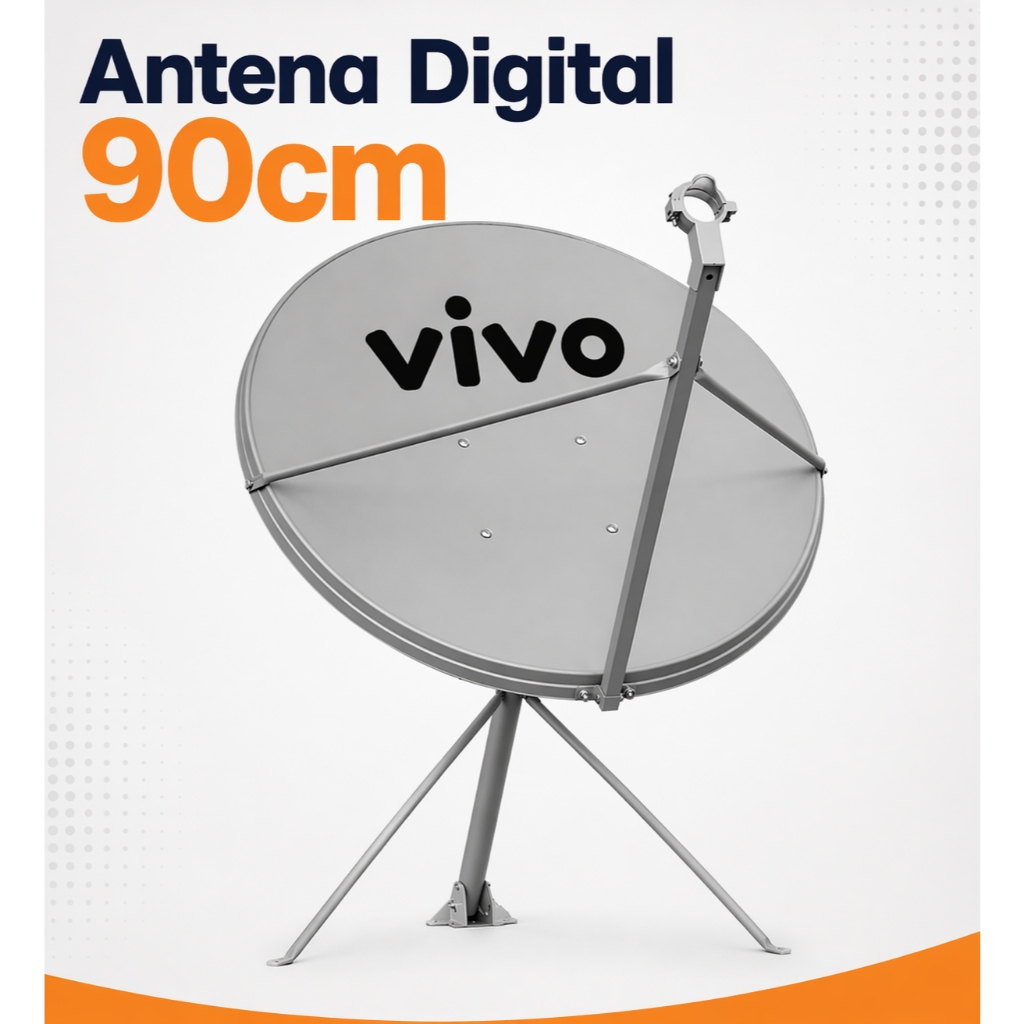 Antena Parabólica Digital 90cm Vivo Banda Ku HD Sinal Forte Universal