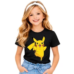 Camiseta infantil Pikachu desenho personagem menina e menino algodão criança tamanho do 2 ao 14