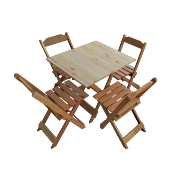 Jogo Conjunto Mesa Madeira Dobrável 70x70 Com Quatro 4 Cadeiras Bar Restaurante Gourmet