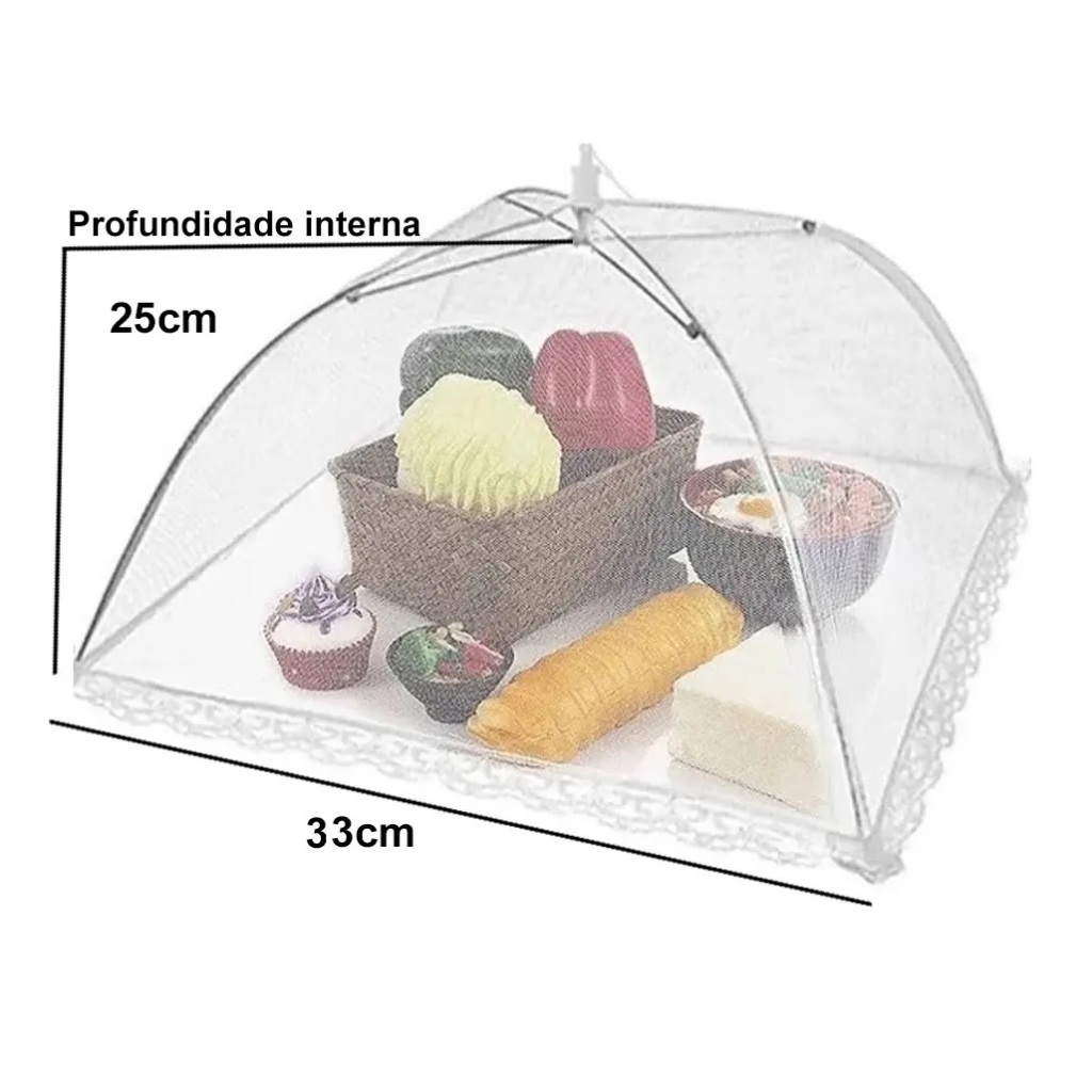 Tela QUAD. Mosquiteiro Protetor De Alimentos 33x33cm - Tule mosca redinha guarda-chuva mosquito rede tampa veu tecido.
