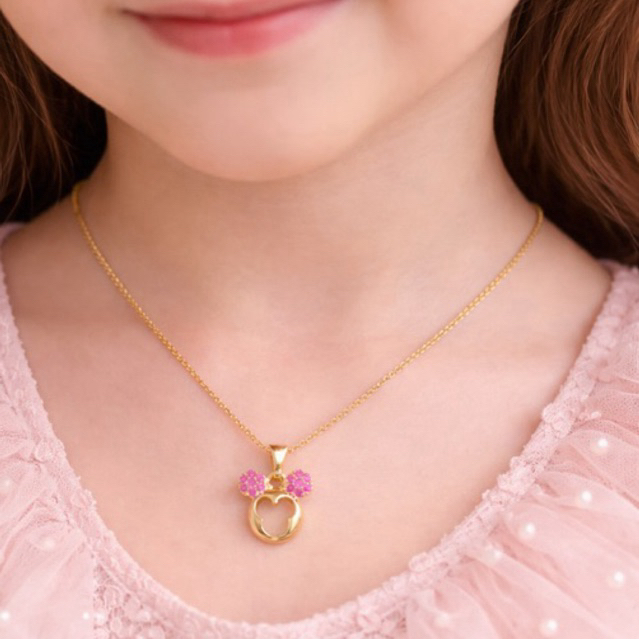 Romena Colar Infantil Minnie Mickey Com Zirconias Banhado a Ouro 18k