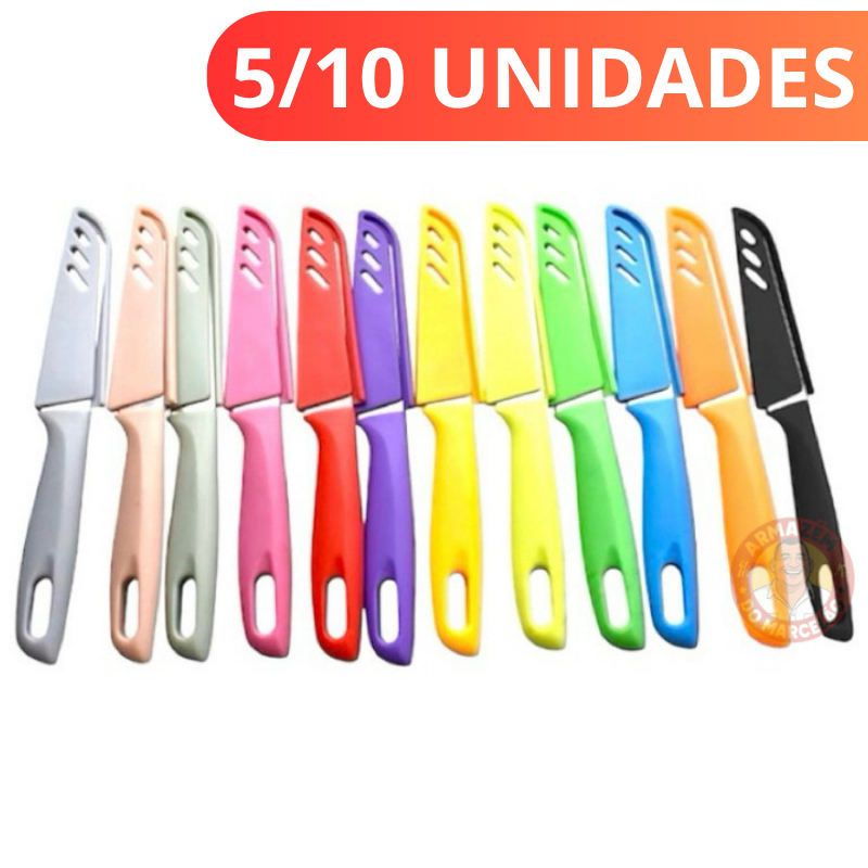 Kit 5/10 Facas, Faquinhas Cozinha afiadas com bainha lamina em aço inox Pequena Utilidade do Lar Faquinha com Capa