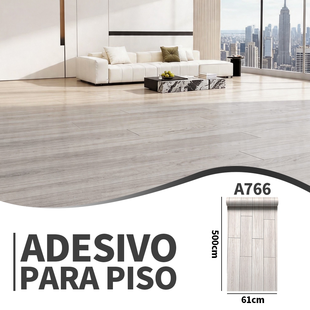 Adesivo Para Piso Pvc Textura De Madeira De Bege Cinza Claro Autocolante Proprio Para Chão Rolo De 5 Metros X 61cm
