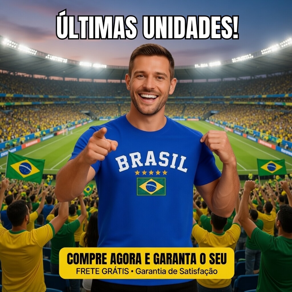 Camiseta Brasil Estampada em Algodão  Torcida Copa do Mundo Masculina
