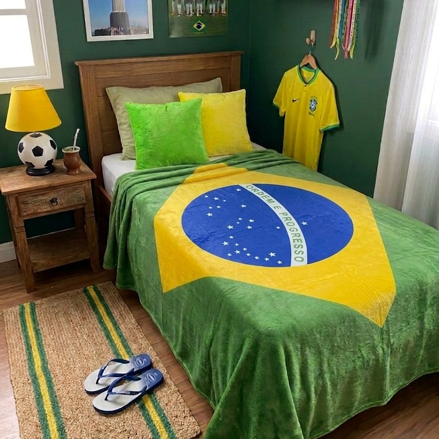 Mantinha Infantil Solteiro Juvenil Copa Brasil Seleção Brasileira Microfibra Soft