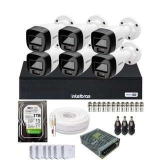 Kit 6 Cameras Intelbras 1120 Fullcolor, Dvr 8 Canais C/ 1tb