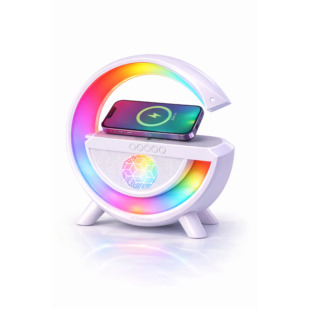 Luminária Led Rgb Bluetooth Com Indução Carregador 4 Em 1