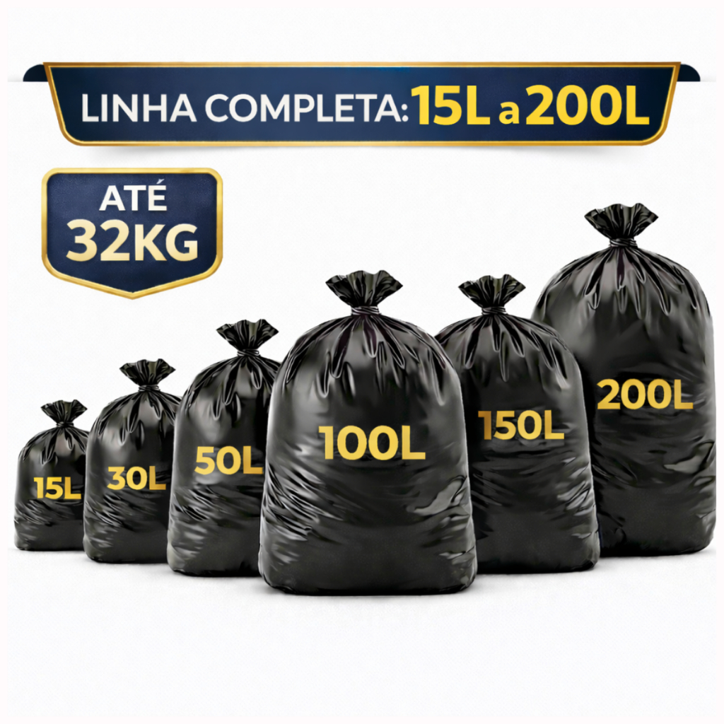 Saco de lixo 15 30 50 100 200 Litros Resistente  Reforçado Forte Econômico Tamanho Pequeno Médio Grande com 100 Unid