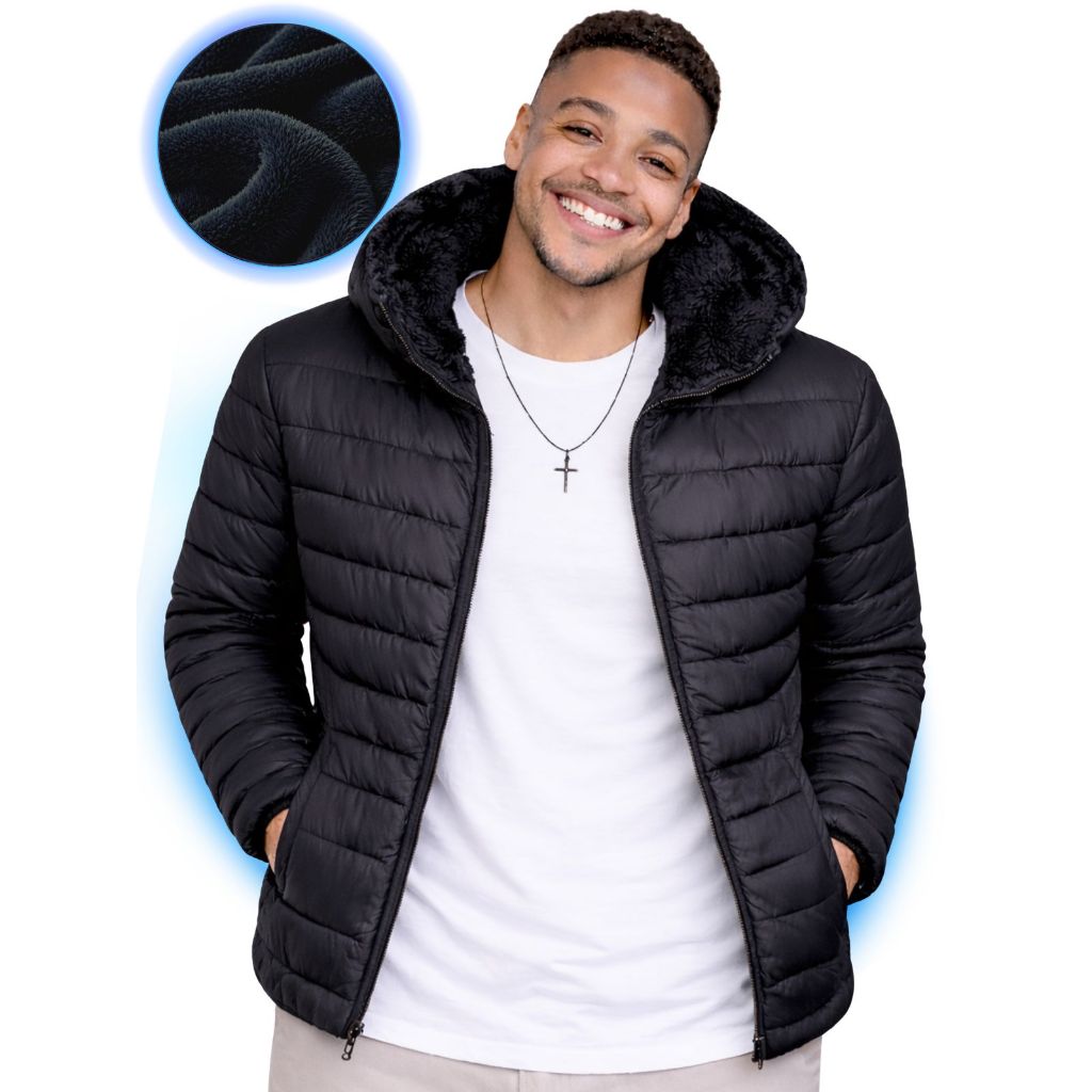 Imagem Jaqueta Peluciada Puffer Gominho com Capuz Removivel Masculina Forrada + Plus Size