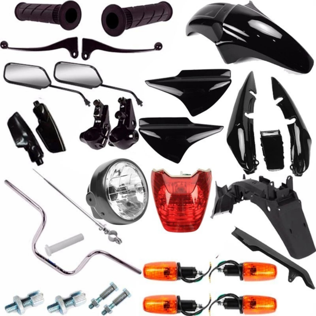Kit Plástico Completo Titan 150 Cg 2004 2005 2006 2007 2008 Preto + Guidão Farol Retrovisor Piscas