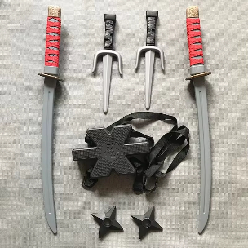 56cm halloween samurai ninja plástico retro faca longa punhal 7 peças em um conjunto deadpool cos espada dupla bonecas c