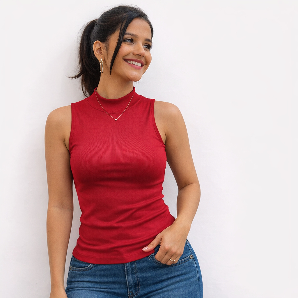 Blusa Feminina Básica Canelada Gola Alta Ajustada Confortável Dia a Dia Do M Ao GG