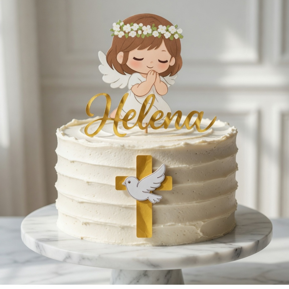 Envio Rápido - Topo de Bolo Batizado Anjinho Personalizado | Topo Menina ou Menino | Decoração Festa Batizado