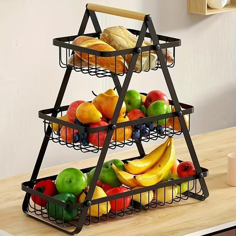 Fruteira De Mesa Organizador De Frutas Cesto Metal Aramado Multiuso Frutas Legumes Luxo Premium 3 Andares