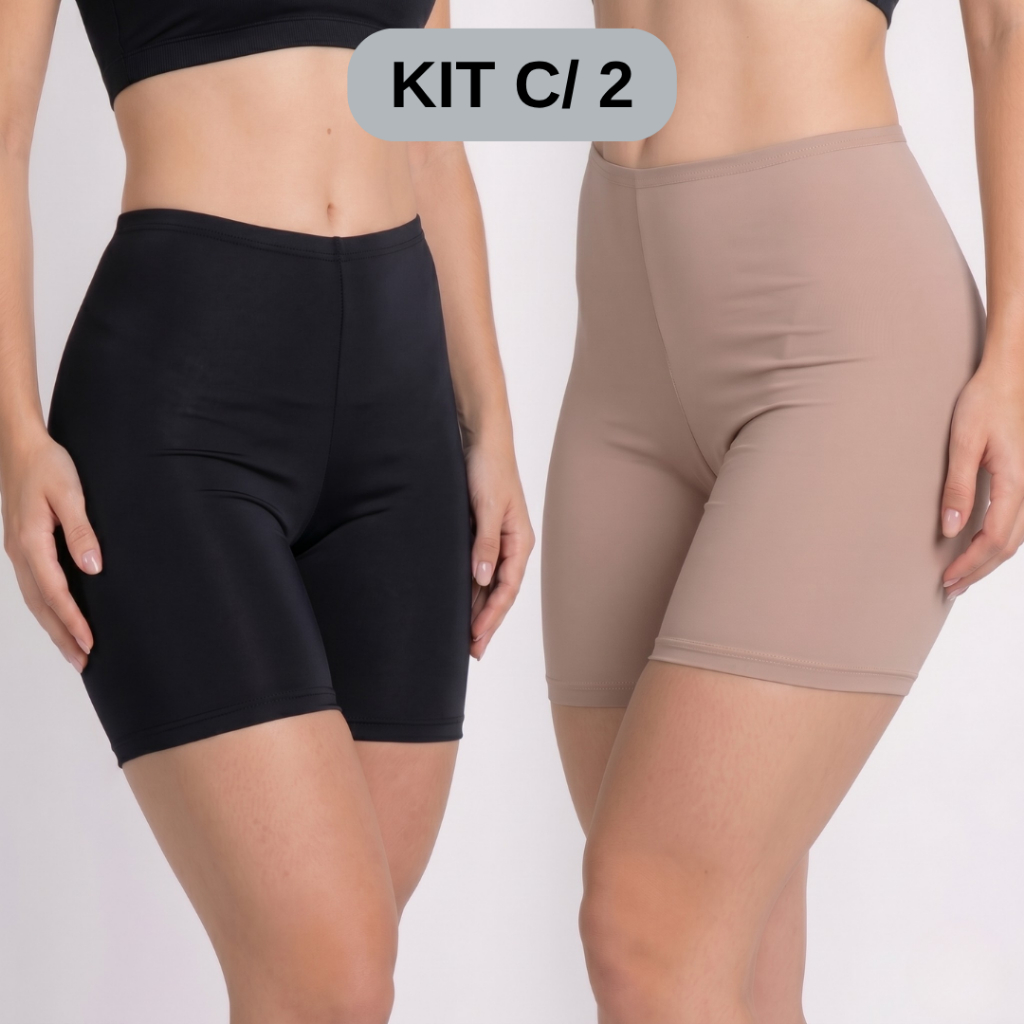 Kit 2 Short Anágua Segunda Pele Feminino Não Marca Conforto Para Saia Vestido Preto Bege