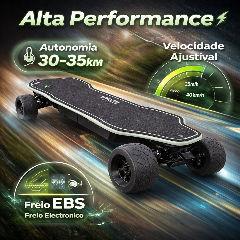 VYRON Skate Elétrico 1500W com Rodas Cloud Wheel para Iniciantes e Profissionais