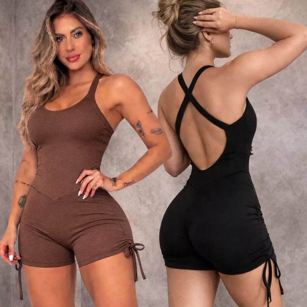Macaquinho Feminino 100% Zero Transparência Alça e Bolso } Alta Compressão Estiloso Básico Roupas de Academia Fitness — imagem 1