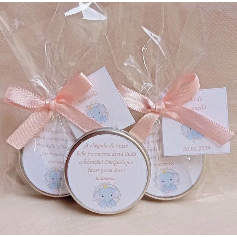 Kit Velas Aromáticas Lembrancinha Personalizada na Latinha + Tag + Sacolinha para Casamento, Aniversário, Chá de Bebê