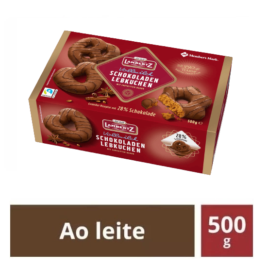 Pão de Mel Alemão Schokoladen Lebkuchen Lambertz Member's Mark 500 g