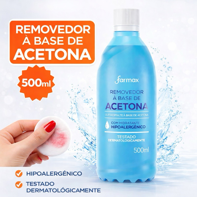 Removedor de Esmalte com Acetona Farmax 500ml | Limpeza de Unhas Rápida Eficiente Uso Profissional Manicure 💅