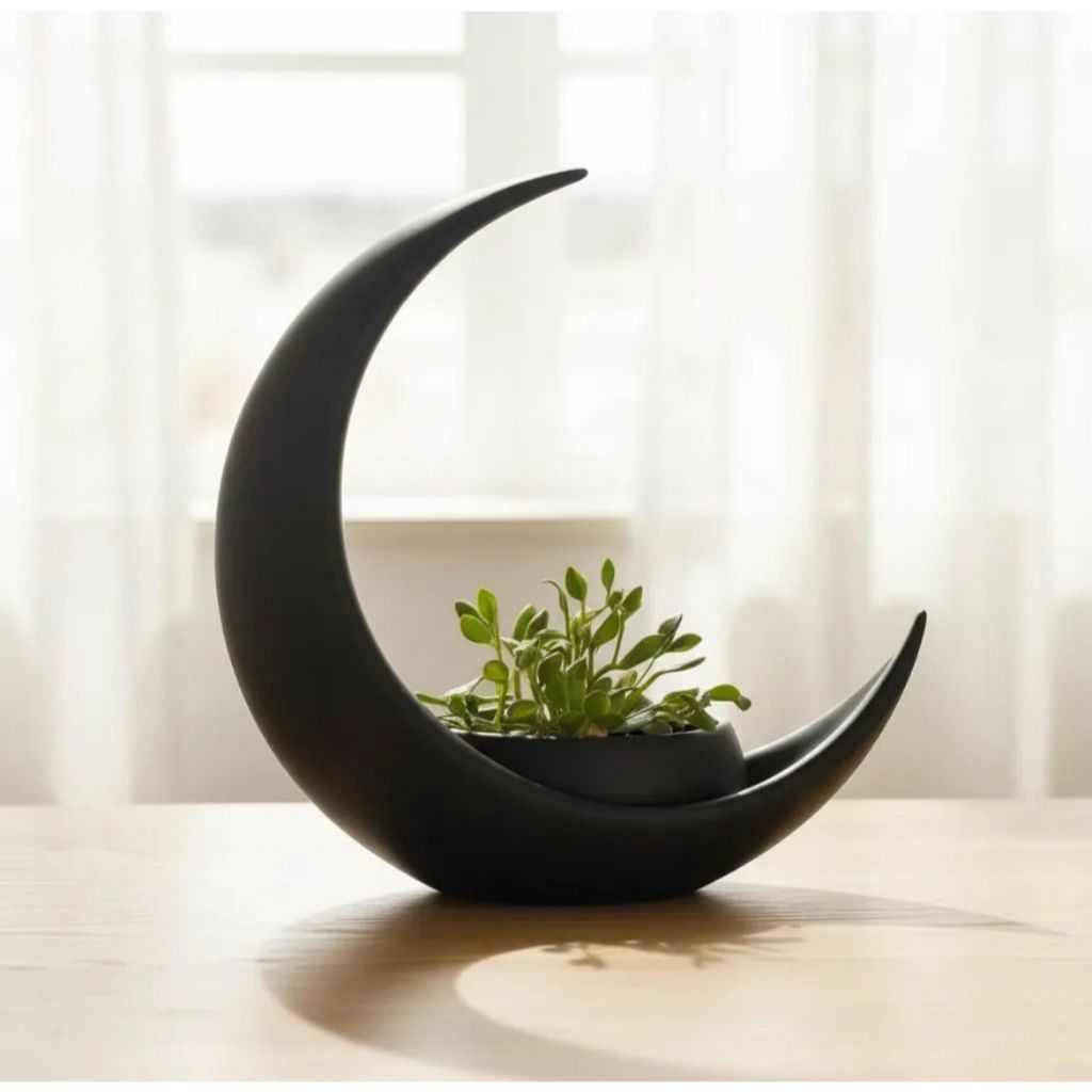 Vaso Decoração Lua Crescente com Vasinho Elíptico para Plantas