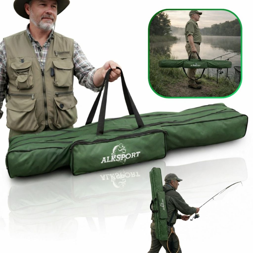 Bolsa Porta Varas de 1 Metro para Pesca com 3 Compartimentos Triplo Zíper Resistente Leve  e Prática com Bolso Frontal