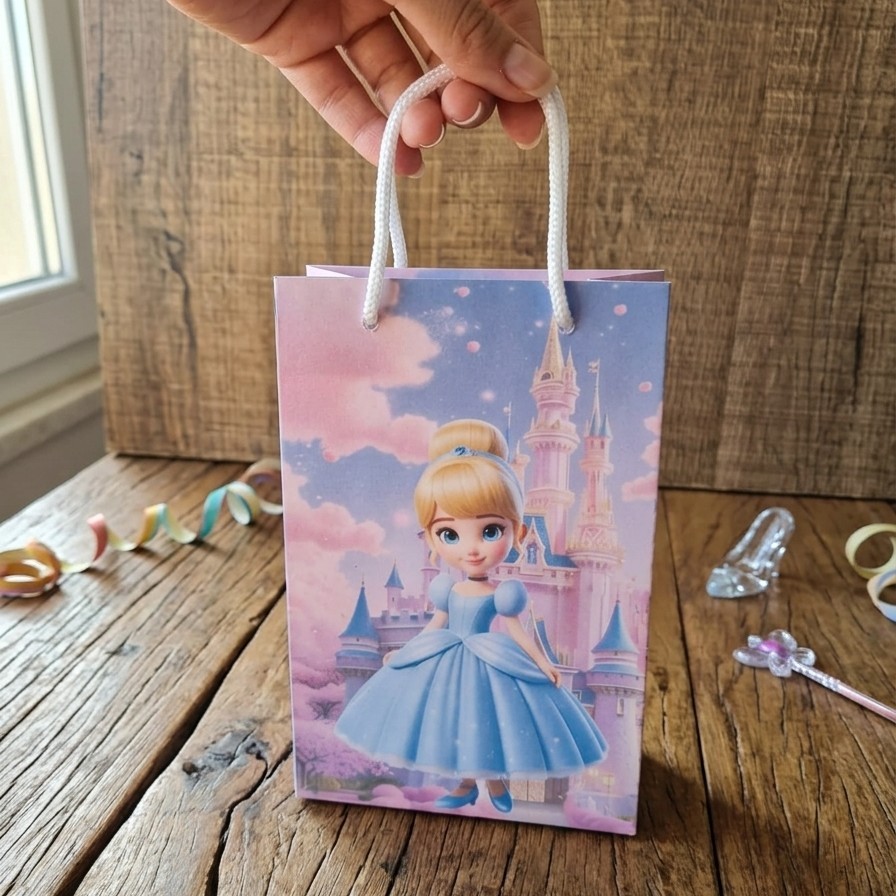 Sacolinha Personalizada Pequena Princesa Aniversário Infantil Mimos e Lembrancinhas para Festa Pegue e Monte Fácil.
