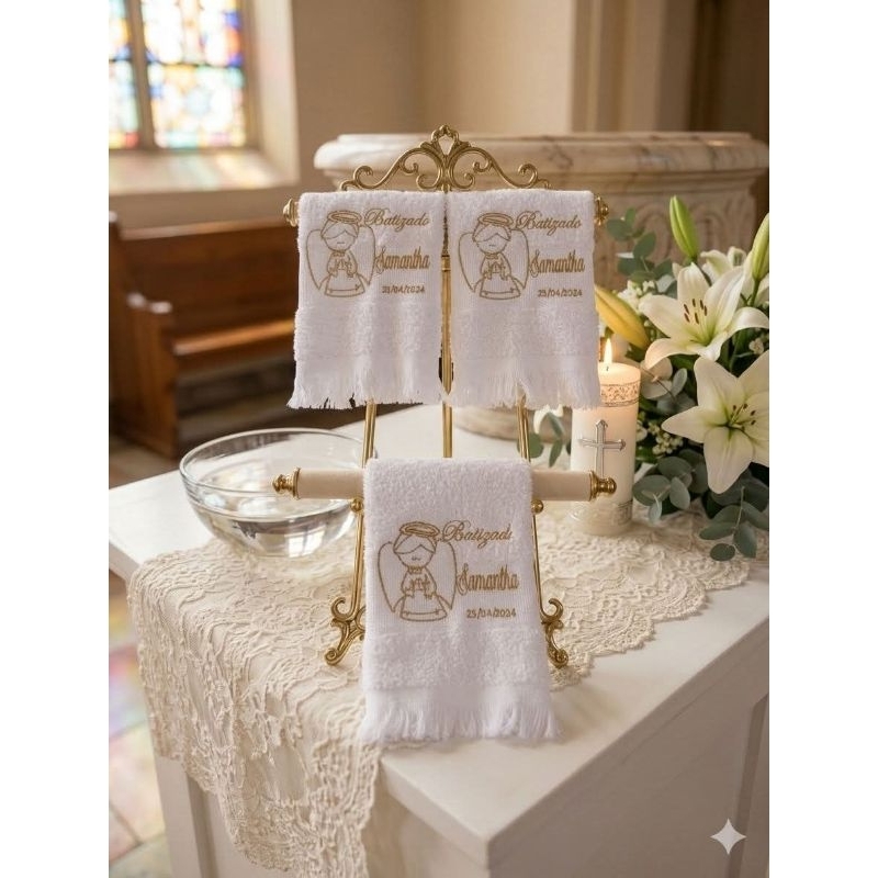 Kit c/3, 5 e 6 Toalhinhas Batizado Batismo Bebê Personalizadas Lembrancinha Meu Batizado