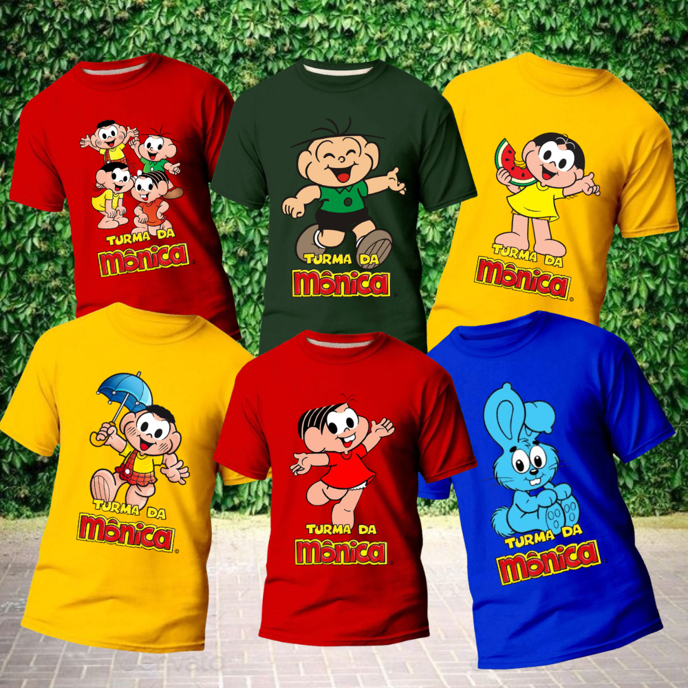Camiseta Turma da Monica Infantil e Adulto Camisa Cebolinha Cascão Monica Magali Sansão Camiseta Leve Confortável Algodã