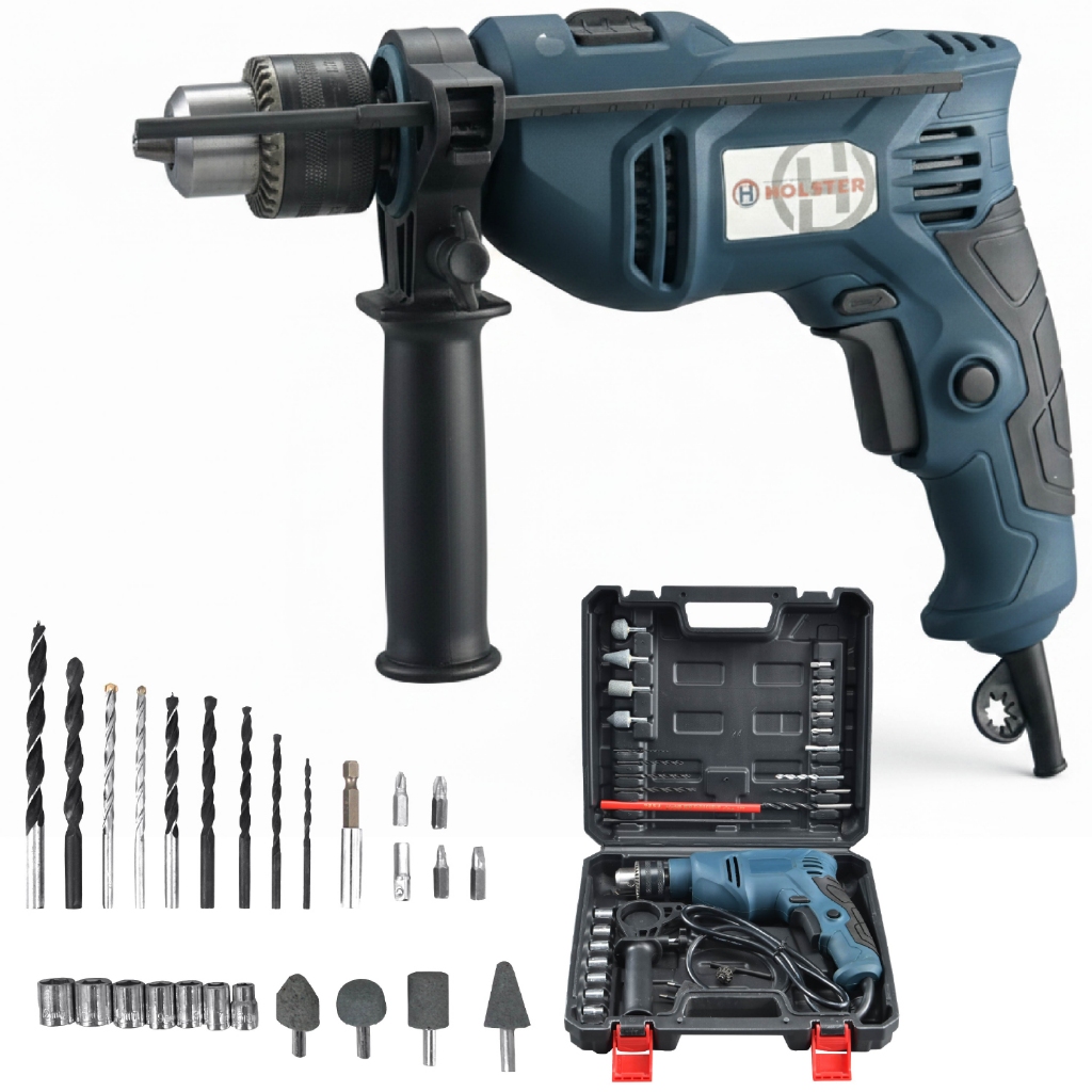 Furadeira de Impacto 750W Completa c/ Maleta + Kit Brocas Soquetes Reversível 110/220V